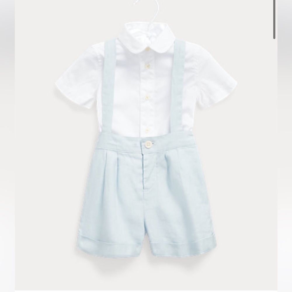 Ralph lauren baby boy romper set “BROADCLOTH SHIRT & OVERALL SET”
